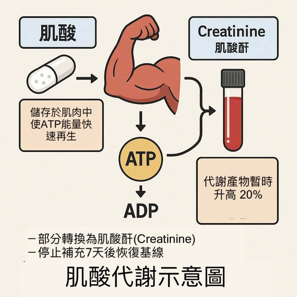 肌酸能量代謝示意圖